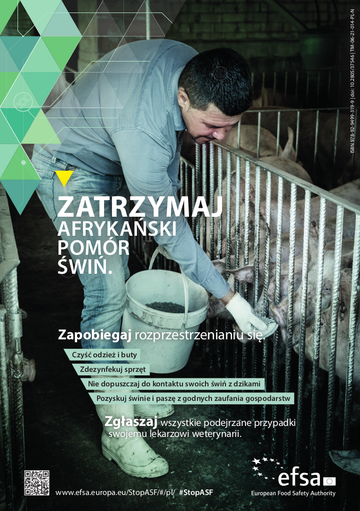 grafika plakat informacyjny z linkiem https://www.efsa.europa.eu/StopASF/#/pl/